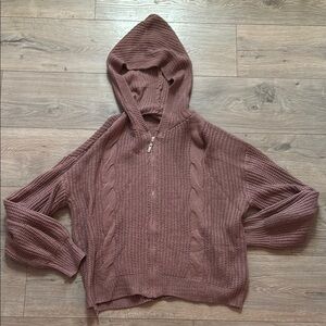 Women's Hooded Knit Sweater - Mauve